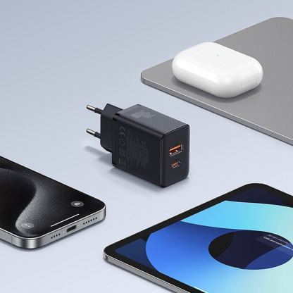 Baseus GaN 5 Cube Pro​ Fast Wall Charger PD 30W - захранване за ел. мрежа с USB-A и USB-C изходи и технология за бързо зареждане (черен) 6