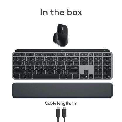 Logitech MX Keys S Combo Keyboard With Mouse for Mac US Intl - комплект безжична мишка, безжична клавиатура и eргономична поставка за китките за Mac (тъмносив) 8