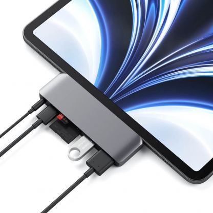 Satechi USB-C Mobile Pro Hub SD - мултифункционален хъб за свързване на допълнителна периферия за iPad Pro, iPad Air и мобилни устройства (тъмносив) 6