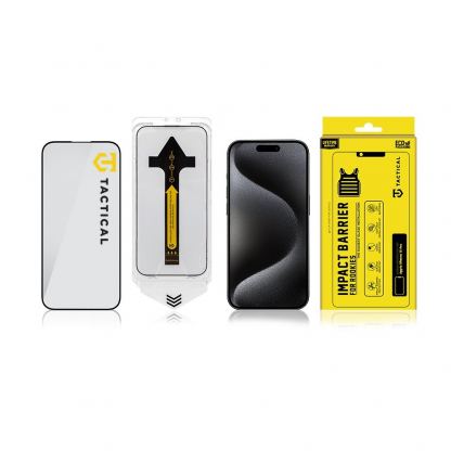 Tactical Impact Barrier For Rookies Tempered Glass - калено стъклено защитно покритие за дисплея на iPhone 15 Pro (черен-прозрачен)  4