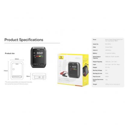 Baseus PrimeTrip Super Energy 4in1 Power Bank with Jump Starter and Compressor 7800mAh 1200A - качествена външна батерия 7800mAh, фенер, JumpStarter и компресор за автомобил (черен) 10