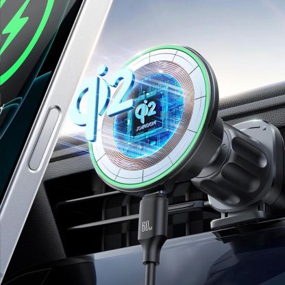 Joyroom Qi2 Magnetic Wireless Vent Car Charge Holder 15W - поставка за радиаторa на кола с безжично зареждане за iPhone с Magsafe (черен) 7