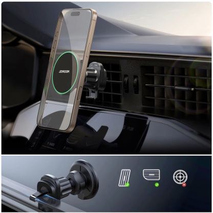 Joyroom Qi2 Magnetic Wireless Vent Car Charge Holder 15W - поставка за радиаторa на кола с безжично зареждане за iPhone с Magsafe (черен) 9