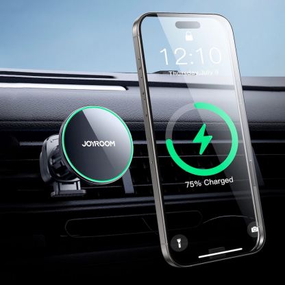 Joyroom Qi2 Magnetic Wireless Vent Car Charge Holder 15W - поставка за радиаторa на кола с безжично зареждане за iPhone с Magsafe (черен) 11