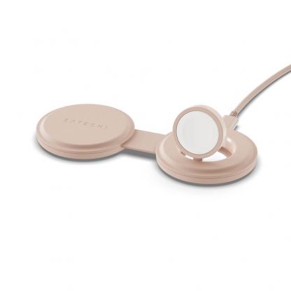Satechi OntheGo 2-in-1 Qi2 Magnetic Wireless Charging Pad 15W - двойна поставка (пад) за безжично зареждане за iPhone с Magsafe и Apple Watch (розов) 5