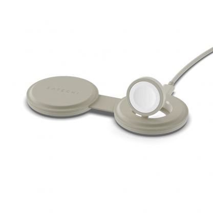 Satechi OntheGo 2-in-1 Qi2 Magnetic Wireless Charging Pad 15W - двойна поставка (пад) за безжично зареждане за iPhone с Magsafe и Apple Watch (бежов) 5