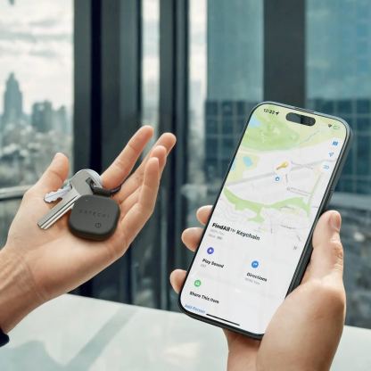Satechi Vegan-leather Findall Keychain - устройство за намиране на изгубени вещи чрез FindMy (черен) 7