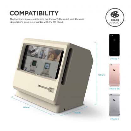 Elago M4 Stand - силиконова винтидж поставка в стила на стар Apple монитор за iPhone SE 2020, iPhone 7, iPhone 8, iPhone 6S, iPhone 6 (бяла) 3