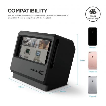 Elago M4 Stand - силиконова винтидж поставка в стила на стар Apple монитор за iPhone SE 2020, iPhone 7, iPhone 8, iPhone 6S, iPhone 6 (черна) 3