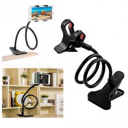 Clip-on Flexible Desktop Holder - универсална поставка за бюро и плоскости за мобилни устройства с ширина до 10 см. (черен) 6
