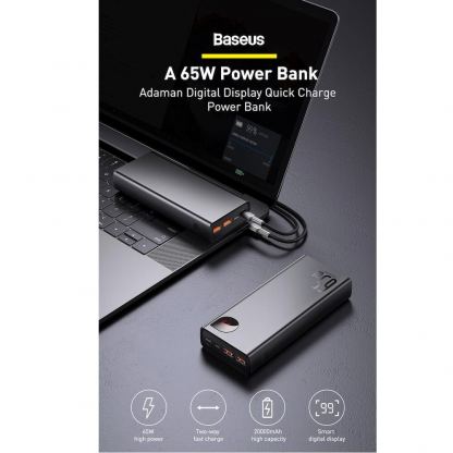 Външна батерия с 2xUSB-A и 1xUSB-C изходи и технология за бързо зареждане - Baseus Adaman Metal Digital Display Power Bank 65W 20000 mAh (PPIMDA-D01) (черен) 6