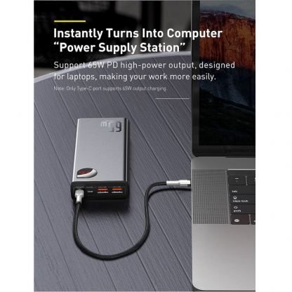 Външна батерия с 2xUSB-A и 1xUSB-C изходи и технология за бързо зареждане - Baseus Adaman Metal Digital Display Power Bank 65W 20000 mAh (PPIMDA-D01) (черен) 7