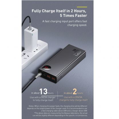 Външна батерия с 2xUSB-A и 1xUSB-C изходи и технология за бързо зареждане - Baseus Adaman Metal Digital Display Power Bank 65W 20000 mAh (PPIMDA-D01) (черен) 10