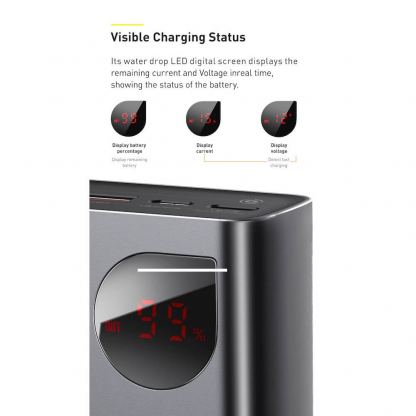 Външна батерия с 2xUSB-A и 1xUSB-C изходи и технология за бързо зареждане - Baseus Adaman Metal Digital Display Power Bank 65W 20000 mAh (PPIMDA-D01) (черен) 13