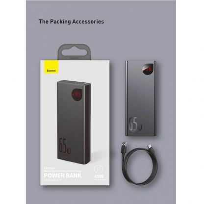 Външна батерия с 2xUSB-A и 1xUSB-C изходи и технология за бързо зареждане - Baseus Adaman Metal Digital Display Power Bank 65W 20000 mAh (PPIMDA-D01) (черен) 16