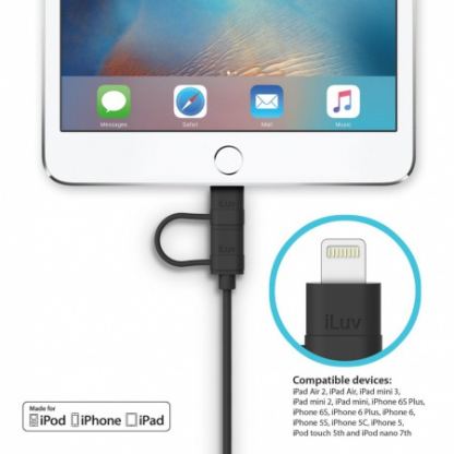 iLuv Combo 2-in-1 Lightning and MicroUSB Cable - USB кабел 2в1 за Lightning и MicroUSB устройства (черен) 4