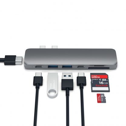 Satechi USB-C Pro USB Hub - мултифункционален хъб за свързване на допълнителна периферия за компютри с USB-C (тъмносив) 4