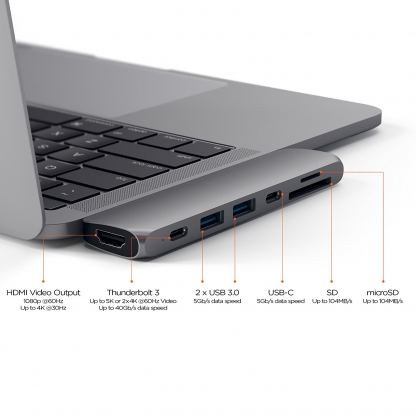 Satechi USB-C Pro USB Hub - мултифункционален хъб за свързване на допълнителна периферия за компютри с USB-C (тъмносив) 5