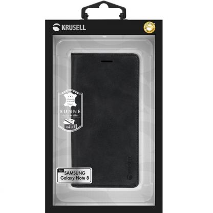 Krusell Sunne Folio Case - кожен калъф (ествествена кожа) тип портфейл за Samsung Galaxy Note 8 (черен) 5