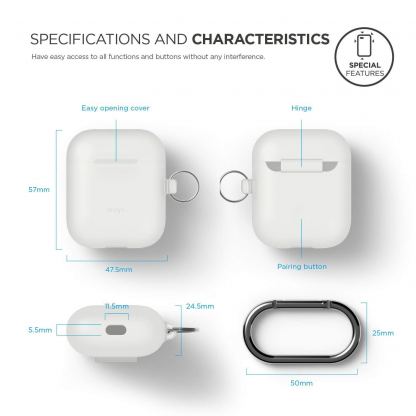 Elago Airpods Silcone Hang Case - силиконов калъф с карабинер за Apple Airpods (бял - фосфоресцираш) 5