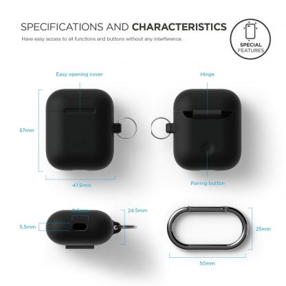 Elago Airpods Silcone Hang Case - силиконов калъф с карабинер за Apple Airpods (черен) 2