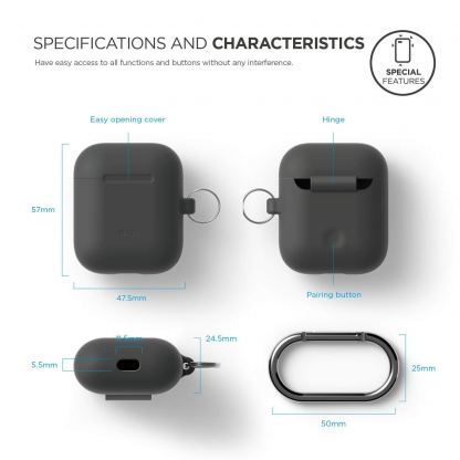 Elago Airpods Silcone Hang Case - силиконов калъф с карабинер за Apple Airpods (тъмносив) 3