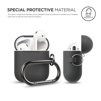 Elago Airpods Silcone Hang Case - силиконов калъф с карабинер за Apple Airpods (тъмносив) 4