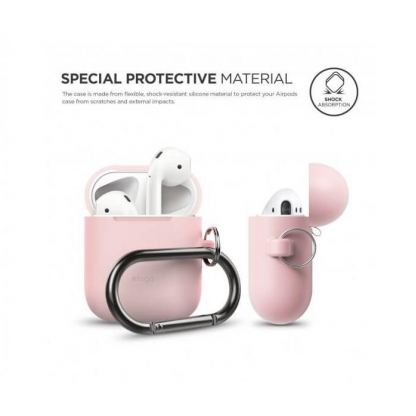 Elago Airpods Silcone Hang Case - силиконов калъф с карабинер за Apple Airpods (розов) 2