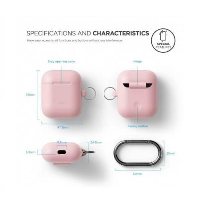 Elago Airpods Silcone Hang Case - силиконов калъф с карабинер за Apple Airpods (розов) 5