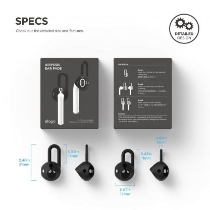 Elago Airpods Earhooks - антибактериални силиконови калъфчета за Apple Airpods (черен) (4 броя) 7