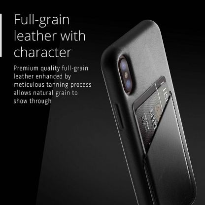 Mujjo Leather Wallet Case - кожен (естествена кожа) кейс с джоб за кредитна карта за iPhone XS, iPhone X (черен) 6
