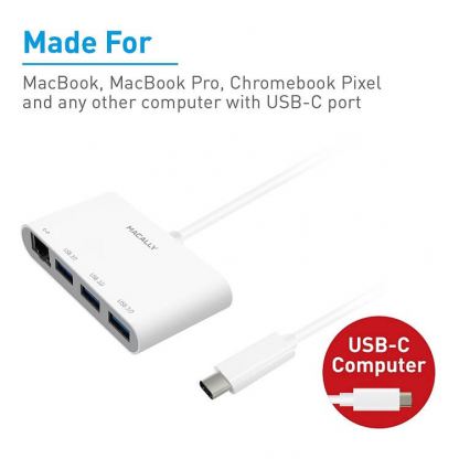 Macally 3.1 USB-C to USB-A Hub & Ethernet - USB хъб с 3 USB изхода и Ethernet порт за устройства с USB-C 3