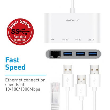 Macally 3.1 USB-C to USB-A Hub & Ethernet - USB хъб с 3 USB изхода и Ethernet порт за устройства с USB-C 7