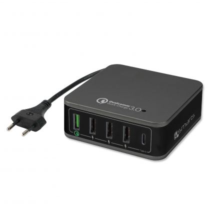 4smarts Charging Station VoltPlug Qualcomm Quick Charge 3.0 & USB Type-C 40W (12A)- захранване с 4хUSB изхода и USB-C изход 2