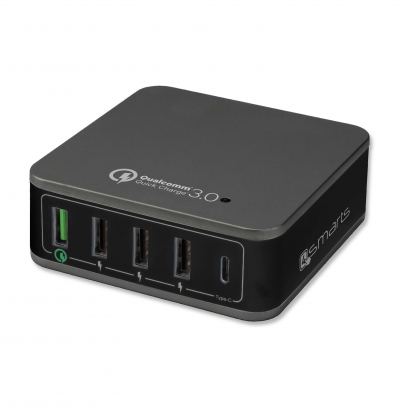 4smarts Charging Station VoltPlug Qualcomm Quick Charge 3.0 & USB Type-C 40W (12A)- захранване с 4хUSB изхода и USB-C изход 4