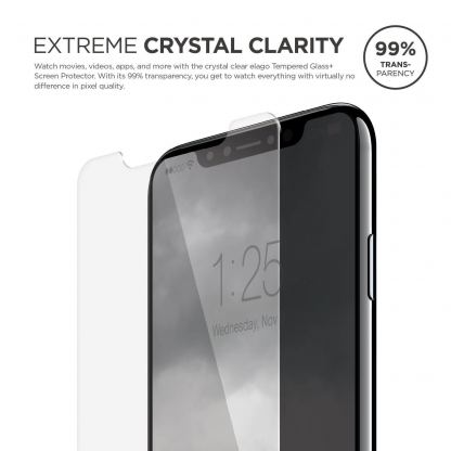 Elago Tempered Glass - калено стъклено защитно покритие за дисплея на iPhone XS, iPhone X (прозрачен) 2