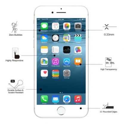 Eiger 3D Glass Case Friendly Curved Tempered Glass - калено стъклено защитно покритие с извити ръбове за целия дисплея на iPhone SE 2020, iPhone 7, iPhone 8, iPhone 6/6S (бял-прозрачен) 7