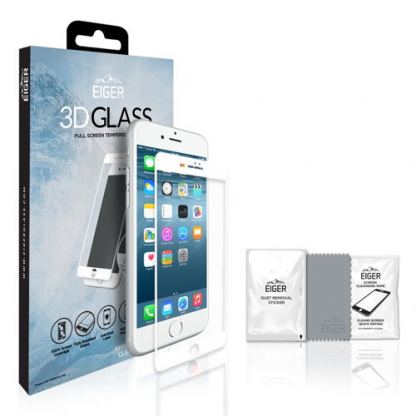 Eiger 3D Glass Case Friendly Curved Tempered Glass - калено стъклено защитно покритие с извити ръбове за целия дисплея на iPhone SE 2020, iPhone 7, iPhone 8, iPhone 6/6S (бял-прозрачен) 8