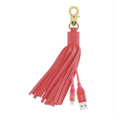Belkin Mixit Lightning to USB Cable Leather Tassel - кабел тип ключодържател за всички устройства с Lightning порт (розов) 2