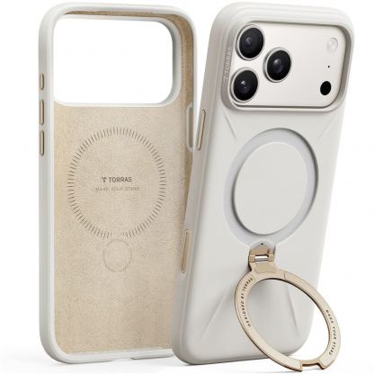 Силиконов (TPU) калъф с вградена поставка и MagSafe за iPhone 17 Pro Max - Torras QPRO Silicone Series (бял) 2