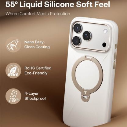 Силиконов (TPU) калъф с вградена поставка и MagSafe за iPhone 17 Pro Max - Torras QPRO Silicone Series (бял) 3