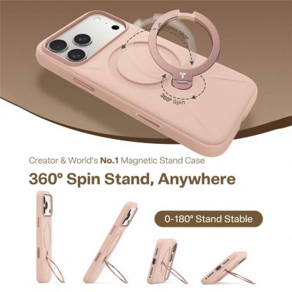 Силиконов (TPU) калъф с вградена поставка и MagSafe за iPhone 17 Pro Max - Torras QPRO Silicone Series (розов) 5