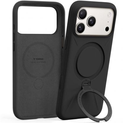 Силиконов (TPU) калъф с вградена поставка и MagSafe за iPhone 17 Pro - Torras QPRO Silicone Series (черен) 2