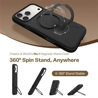Силиконов (TPU) калъф с вградена поставка и MagSafe за iPhone 17 Pro - Torras QPRO Silicone Series (черен) 4