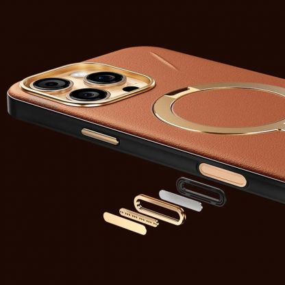 Кожен кейс с MagSafe и вградена поставка за iPhone 17 Pro Max - Torras QPRO Leather Series (черен) 3