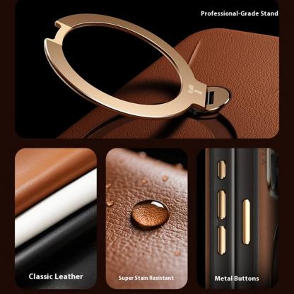 Кожен кейс с MagSafe и вградена поставка за iPhone 17 Pro Max - Torras QPRO Leather Series (черен) 5