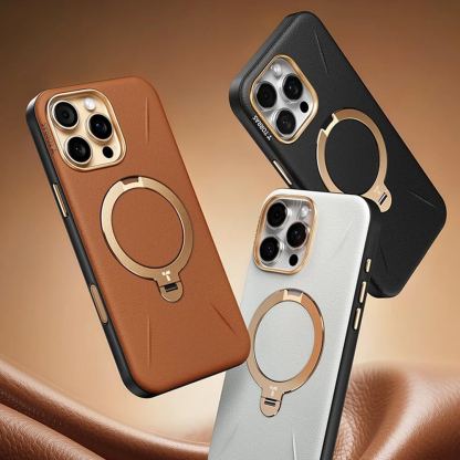Кожен кейс с MagSafe и вградена поставка за iPhone 17 Pro - Torras QPRO Leather Series (черен) 4