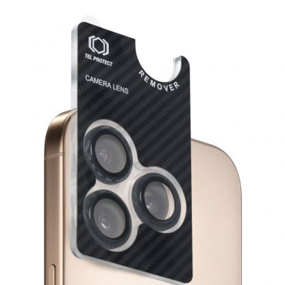 Предпазни стъклени лещи за камерата на iPhone 17 Pro, iPhone 17 Pro Max - Tel Protect 3D Aramid Tempered Glass Camera Lens Protector (карбон) 3