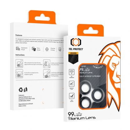 Предпазни стъклени лещи за камерата на iPhone 16 Pro, iPhone 16 Pro Max - Tel Protect Titanium Aramid Tempered Glass Camera Lens Protector (карбон) 10