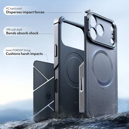 Хибриден кейс с висока степен на защита с MagSafe за iPhone 17 Pro - ESR Cyber Armor Kickstand MagSafe Case (сив) 4